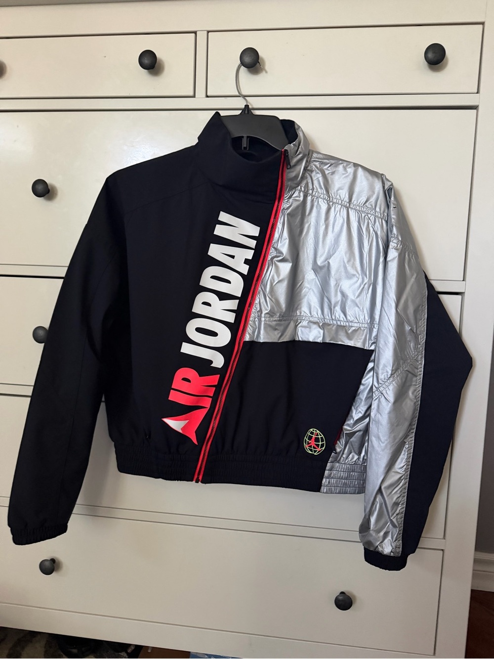 Jordan Black, Silver & Red Colorblock Windbreaker